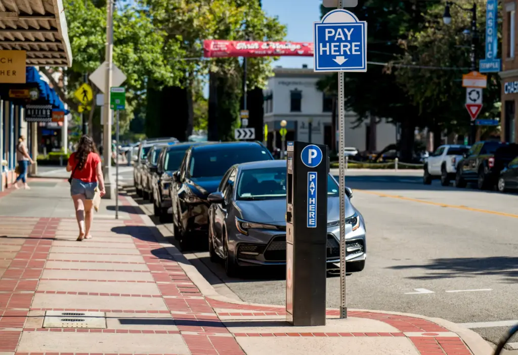 A parking kiosk on Glassell Street in Old Towne Orange...