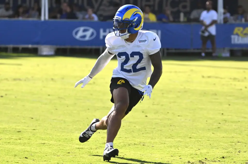 Rams cornerback Trent McDuffie during the first day of training...