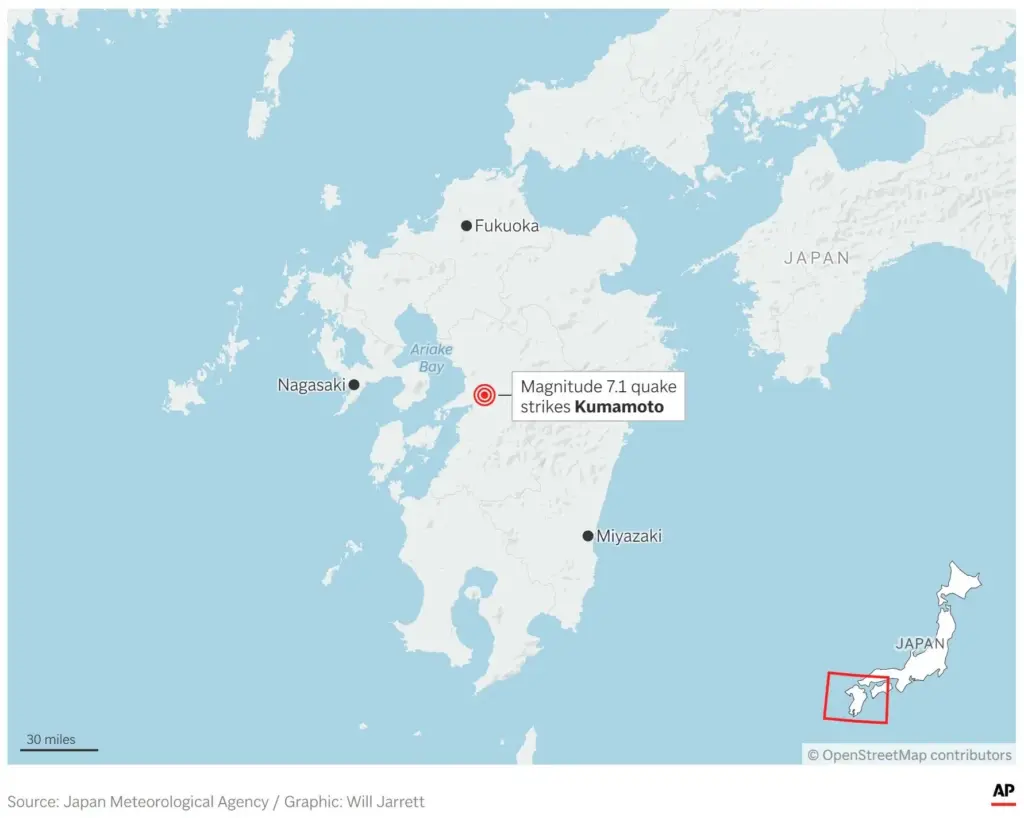 A map showing the location of an earthquake in southern...