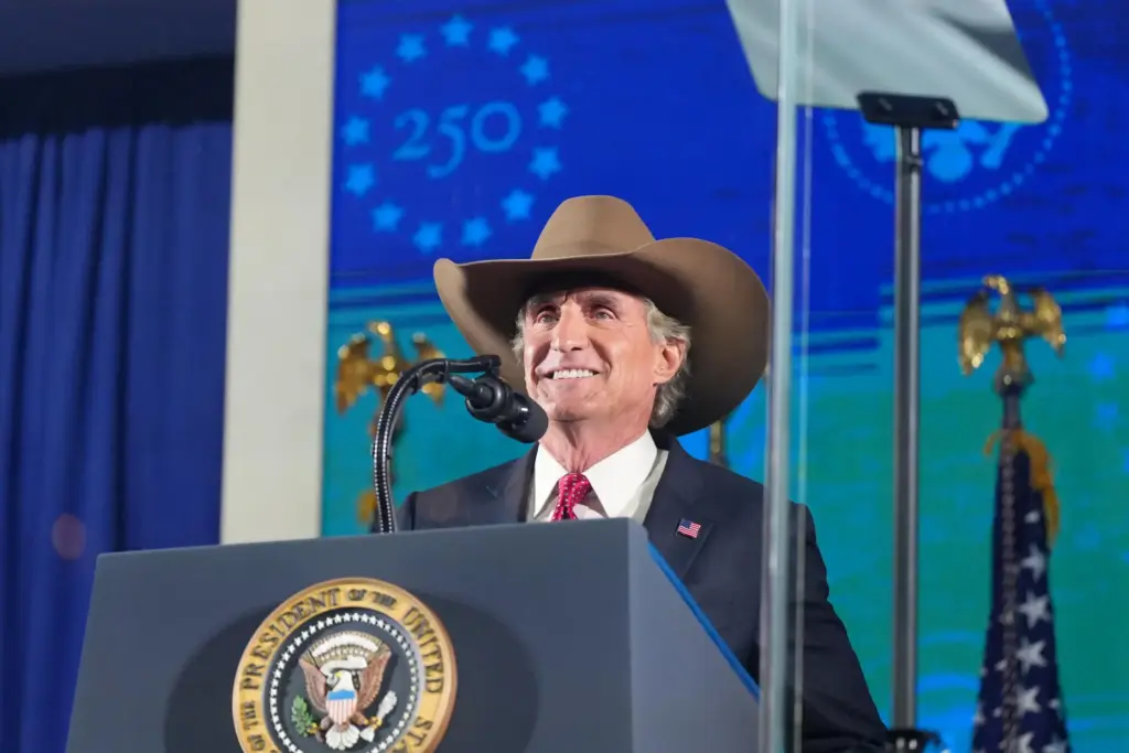 Interior Secretary Doug Burgum speaks at Mount Rushmore National Memorial,...