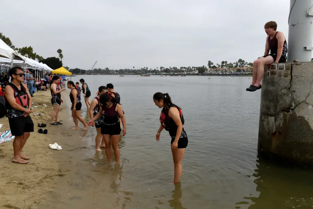 Students from Lowell High School in San Francisco cool off...