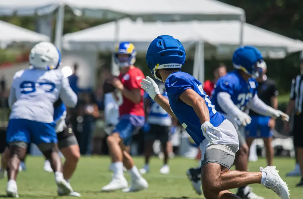 Los Angeles Rams wide receiver Puka Nacua runs his route...