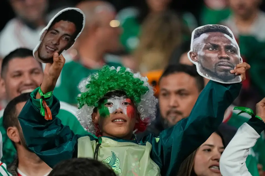 A Mexican fan reacts ahead of the World Cup round...