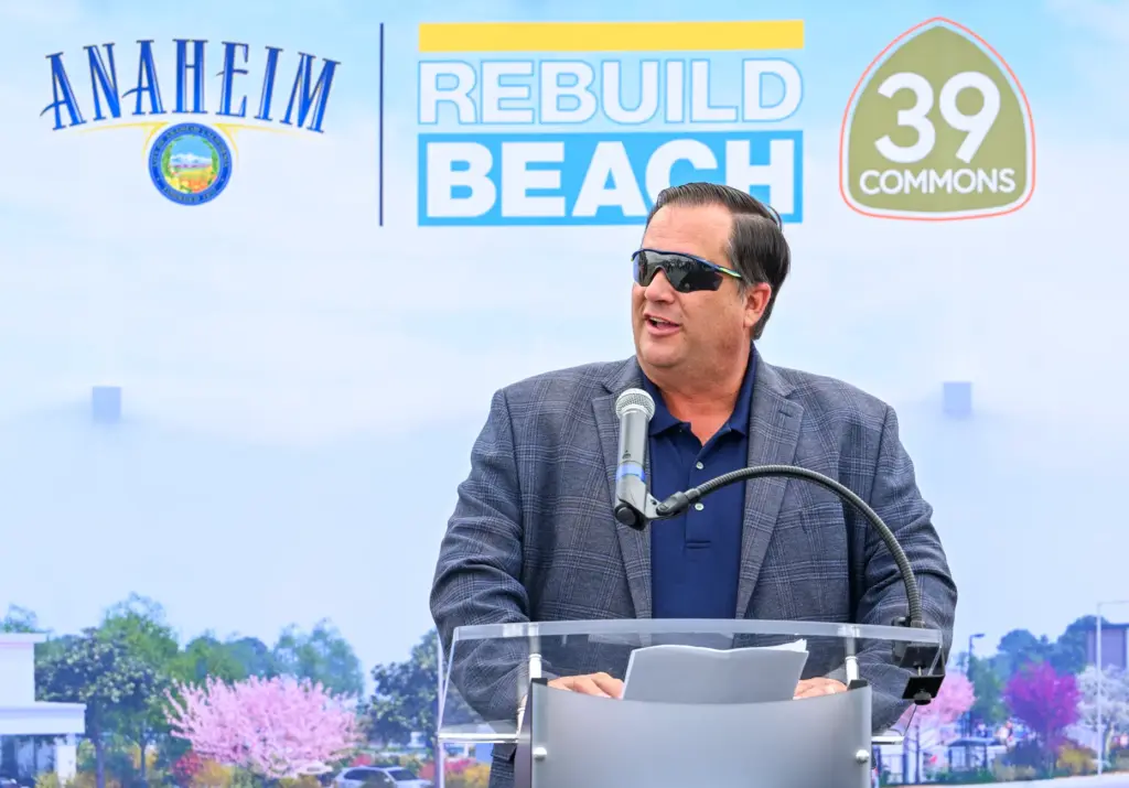 Councilman Ryan Balius addresses visitors during a ceremonial groundbreaking at...