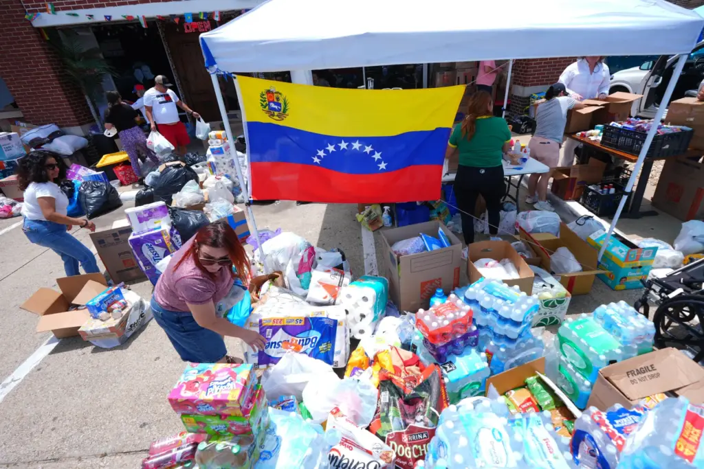 Volunteers sort supplies to send to Venezuelan earthquake victims.