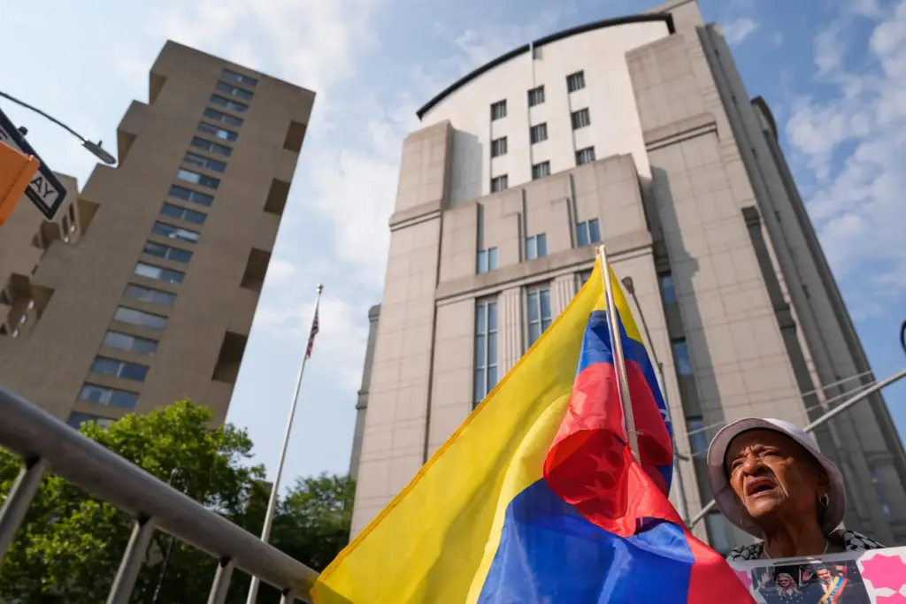Protesters chant slogans outside of a federal courthouse in New York.