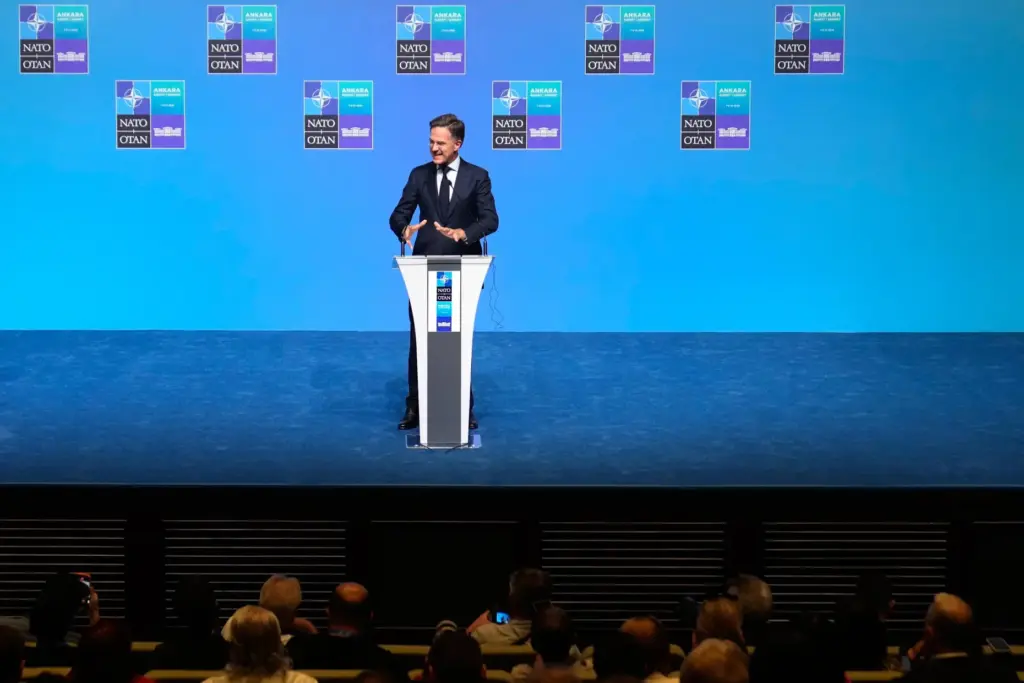NATO Secretary General Mark Rutte speaks during a news conference.