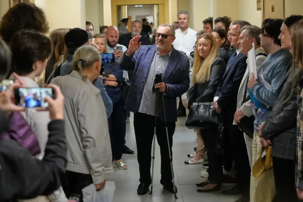 Russian politician Boris Nadezhdin speaks to journalists.
