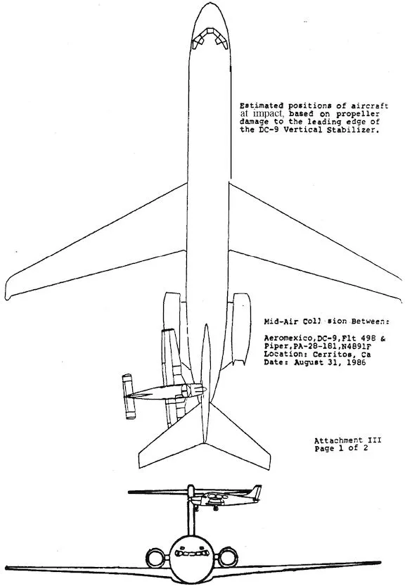 Diagram shows the approximate positions of the planes at impact...
