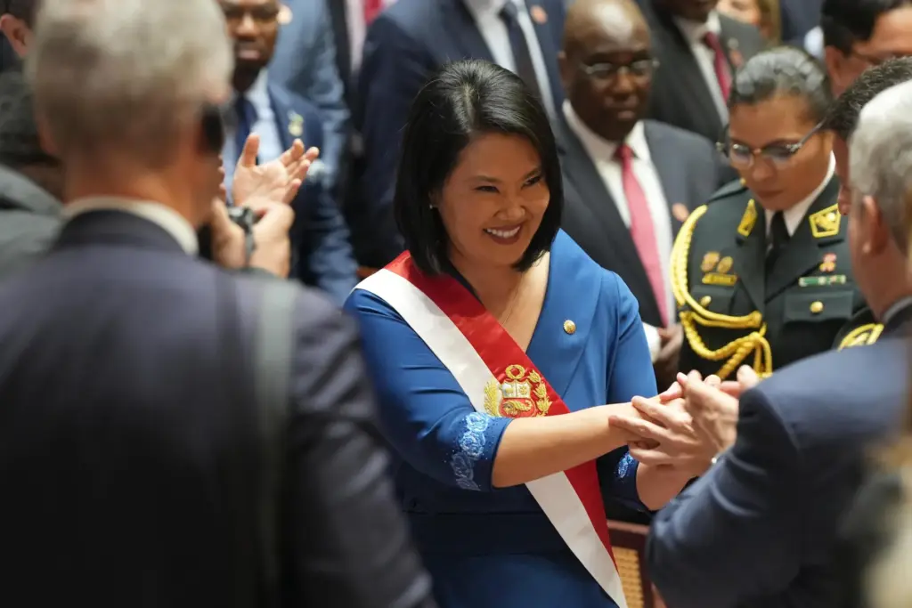 President Keiko Fujimori leaves Congress after taking the oath of...