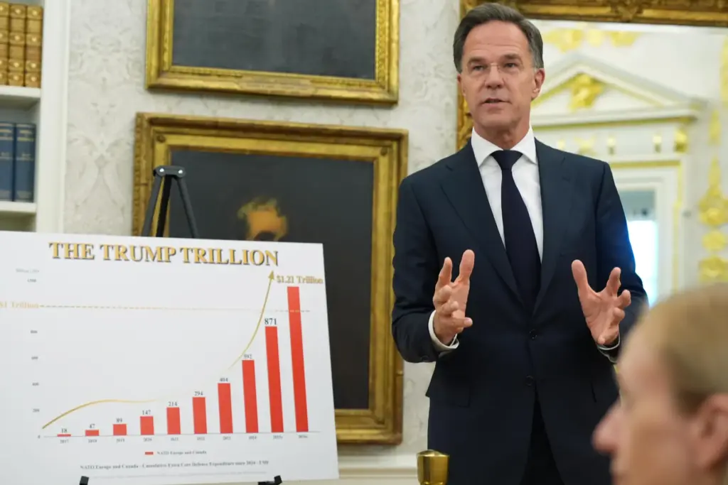 NATO Secretary General Mark Rutte speaks during a meeting with...
