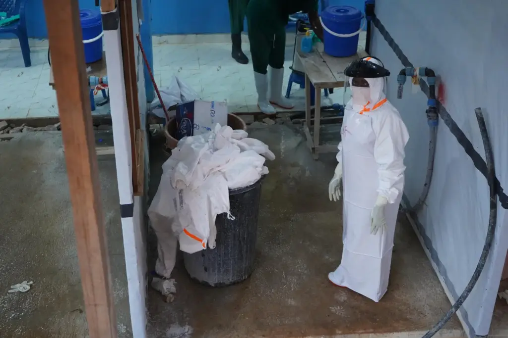 A health worker at an Ebola treatment center in Bunia, Congo.