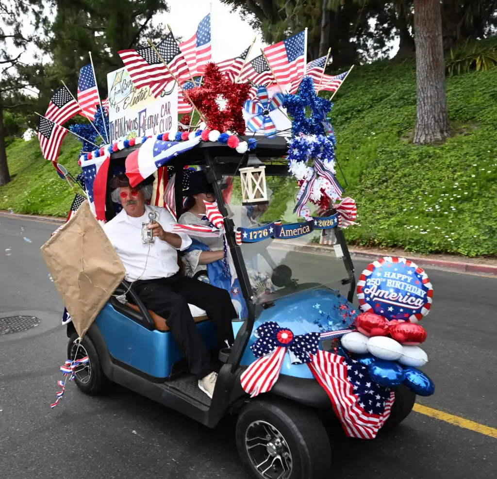 A golf cart from the Laguna Woods Electric Car Club...