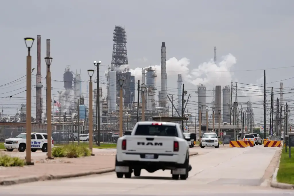 A truck enters the Exxon Mobil Baytown Olefins Plant.