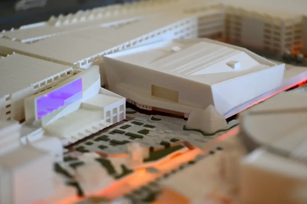 A model of OC ViBE shows the new concert hall...