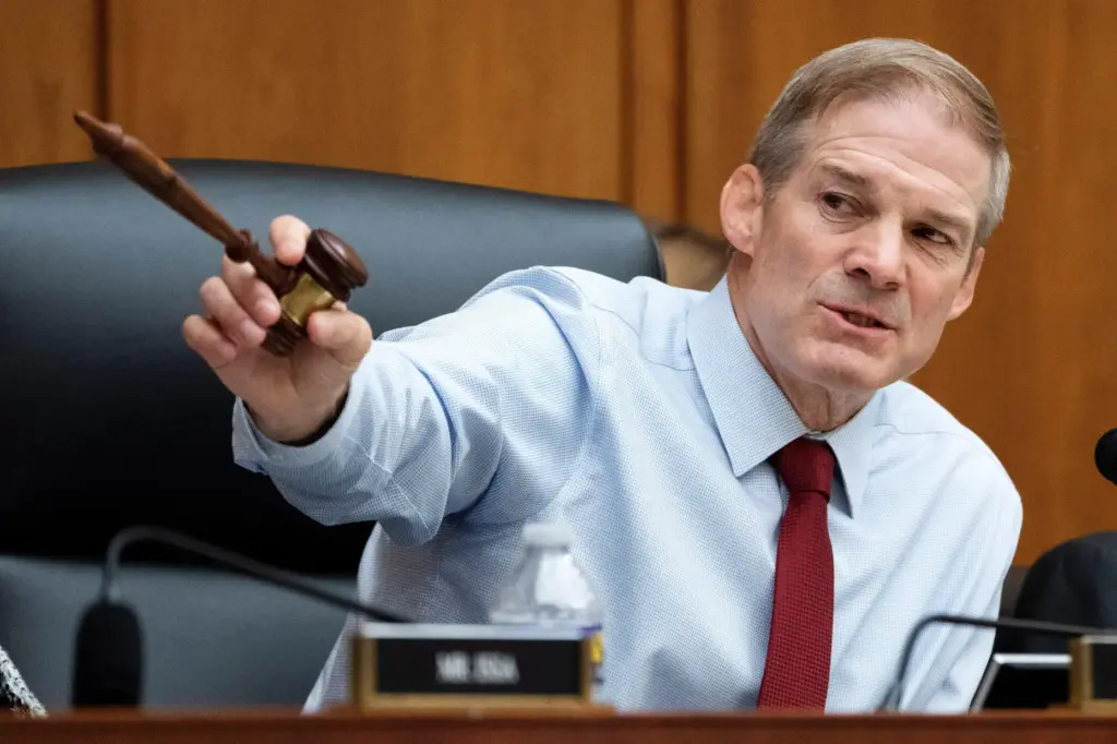 House Judiciary Committee Chair Rep. Jim Jordan, R-Ohio, points with the gavel.