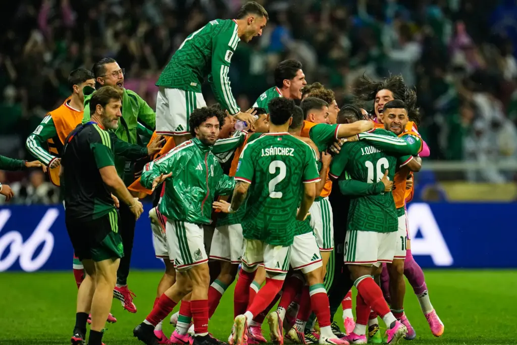 Mexico players celebrates after Julian Quinones scored his side’s opening...