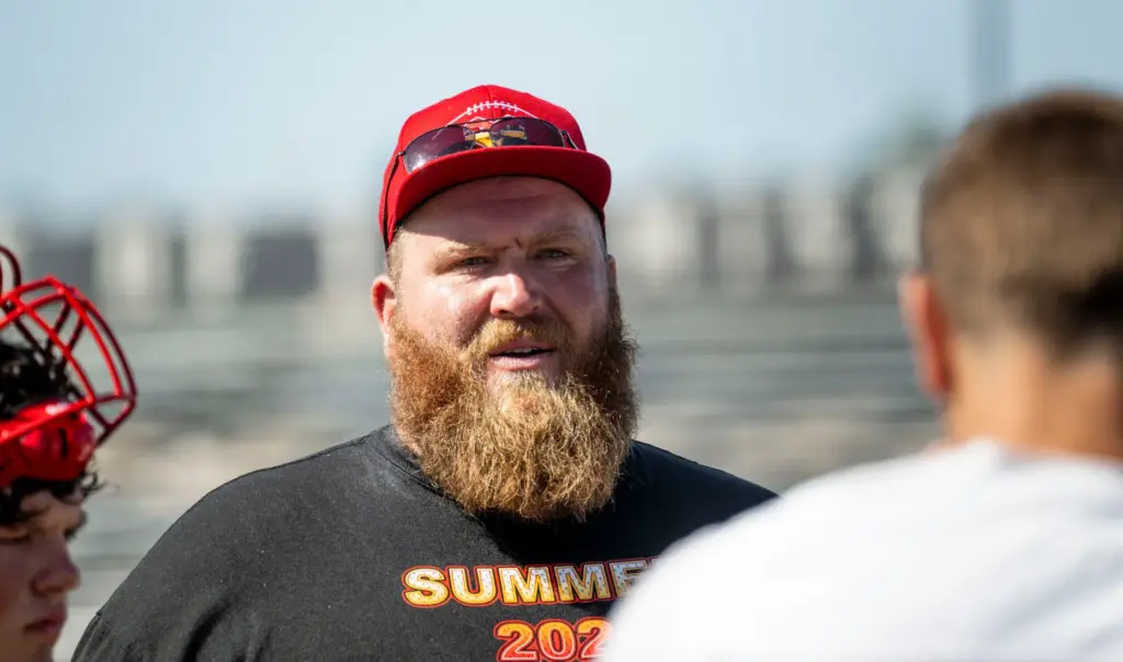 Mission Viejo High School offensive line coach Sam Baker talks...