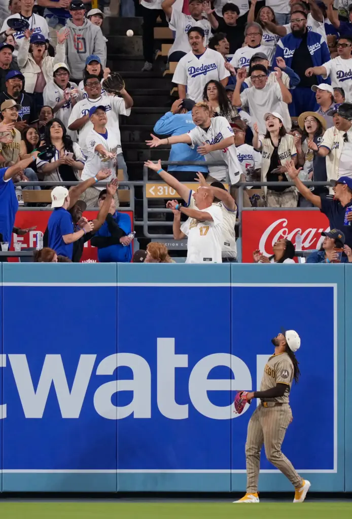 San Diego Padres right fielder Fernando Tatis Jr. watches a...