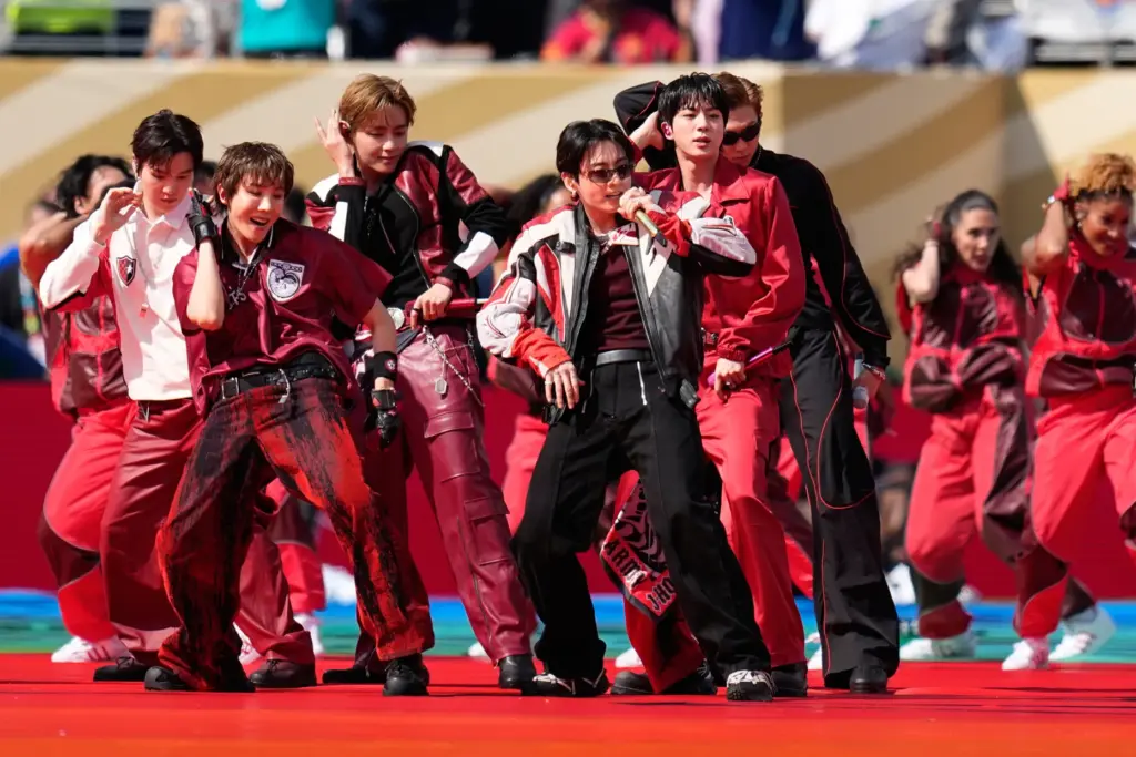South Korean boy band BTS perform during the halftime show...