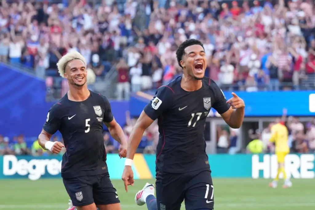 United States’ Malik Tillman (17) celebrates after scoring his side’s...