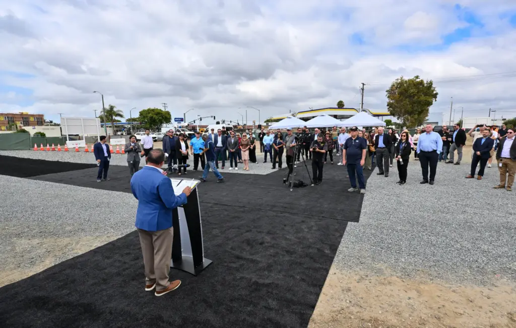 Sergio Ramirez, director of economic development, addresses visitors during a...