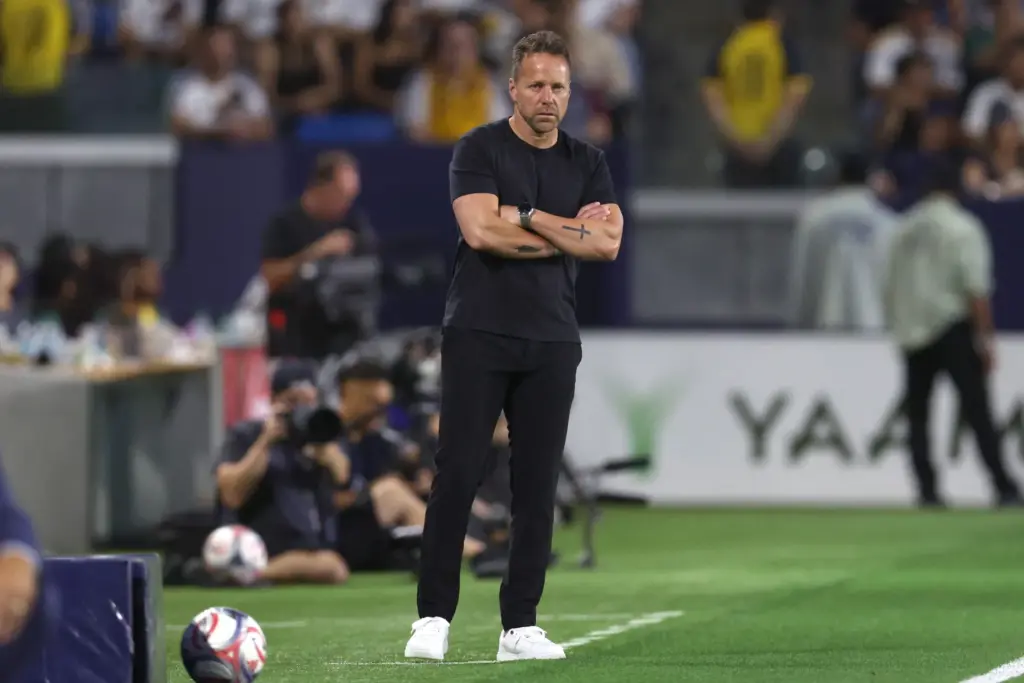 LAFC head coach Marc Dos Santos looks on from the...