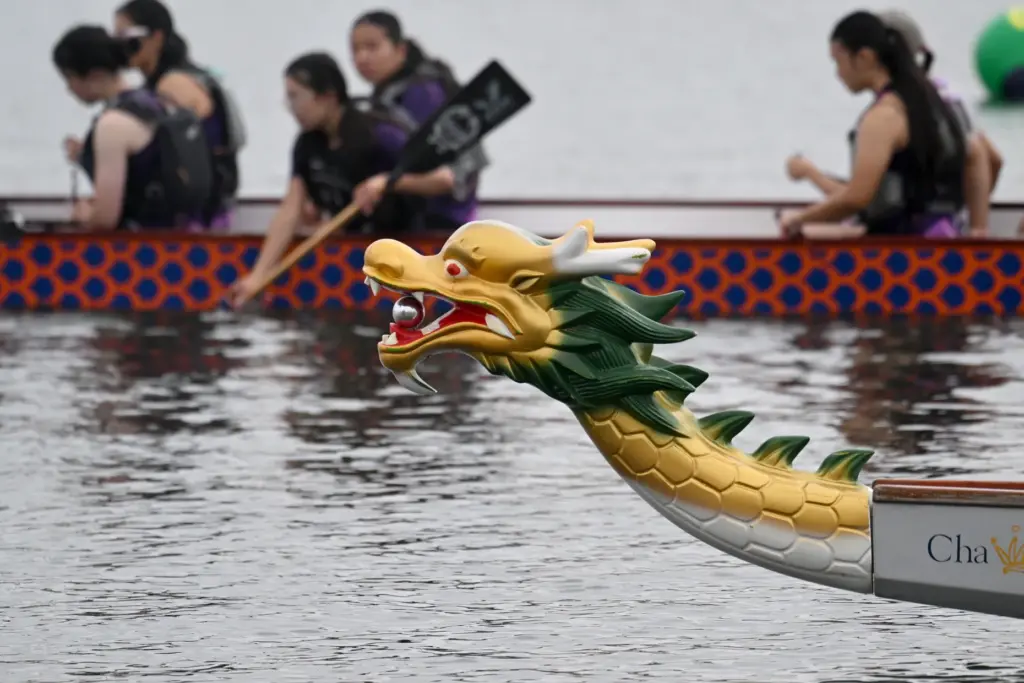 Teams race in the Long Beach Dragon Boat Festival at...
