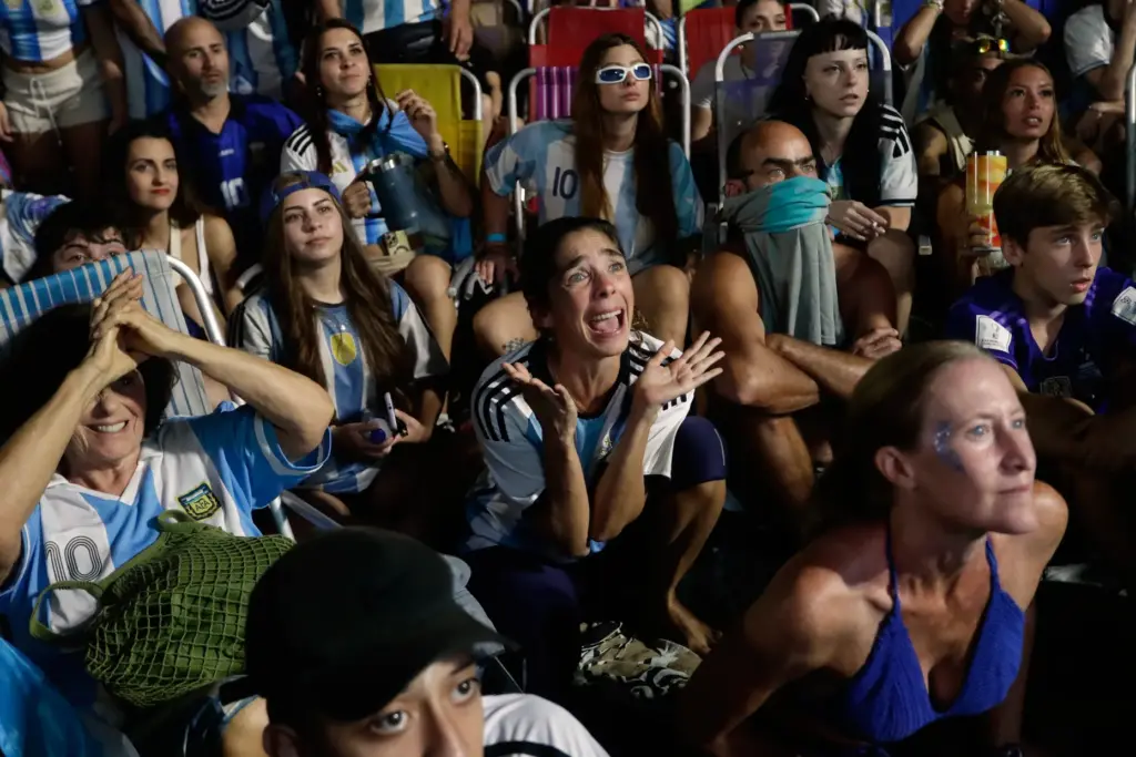 Argentina fans watch the World Cup final soccer match between...