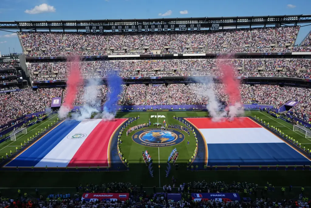 The pregame ceremony between France and Paraguay.