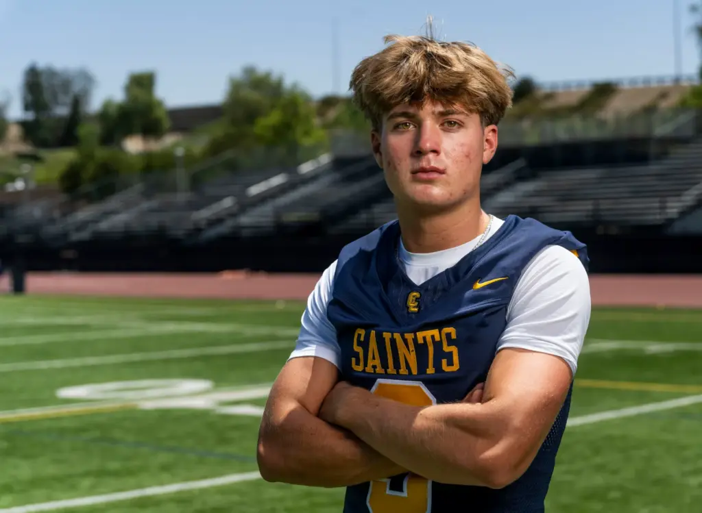 Crean Luthern High School football player Caden Jones at the...