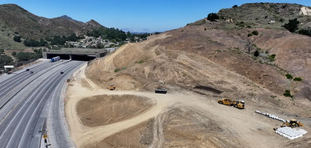 Work continues at the Wallis Annenberg Wildlife Crossing over the...