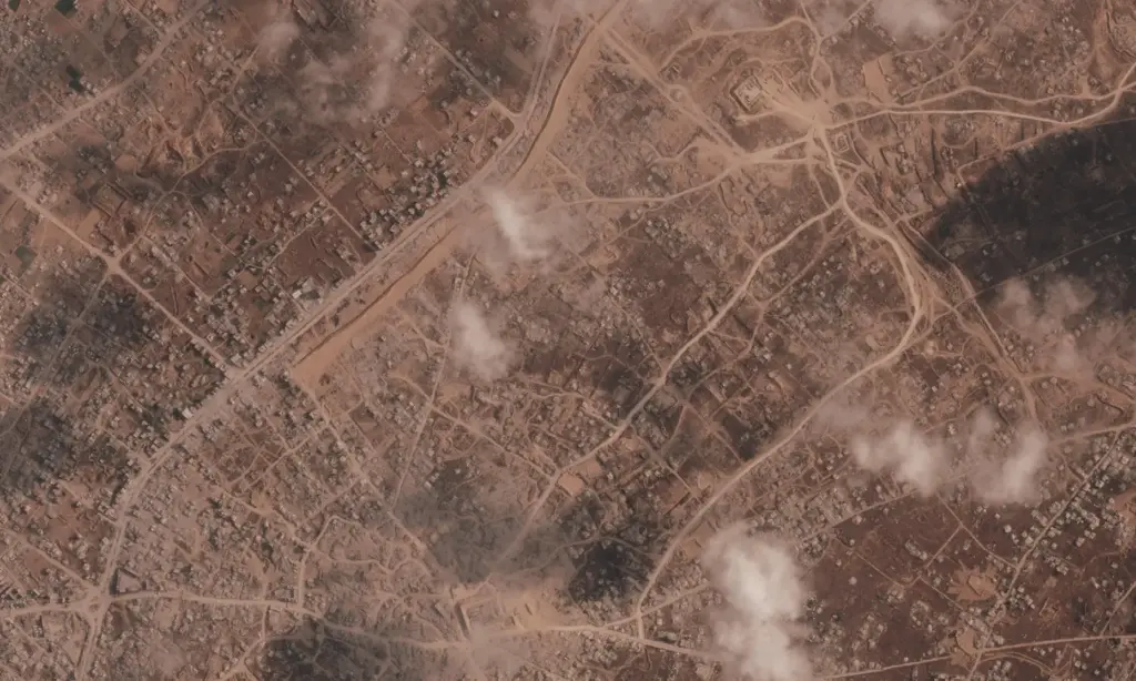 A satellite image from Planet Labs PBC shows a section...