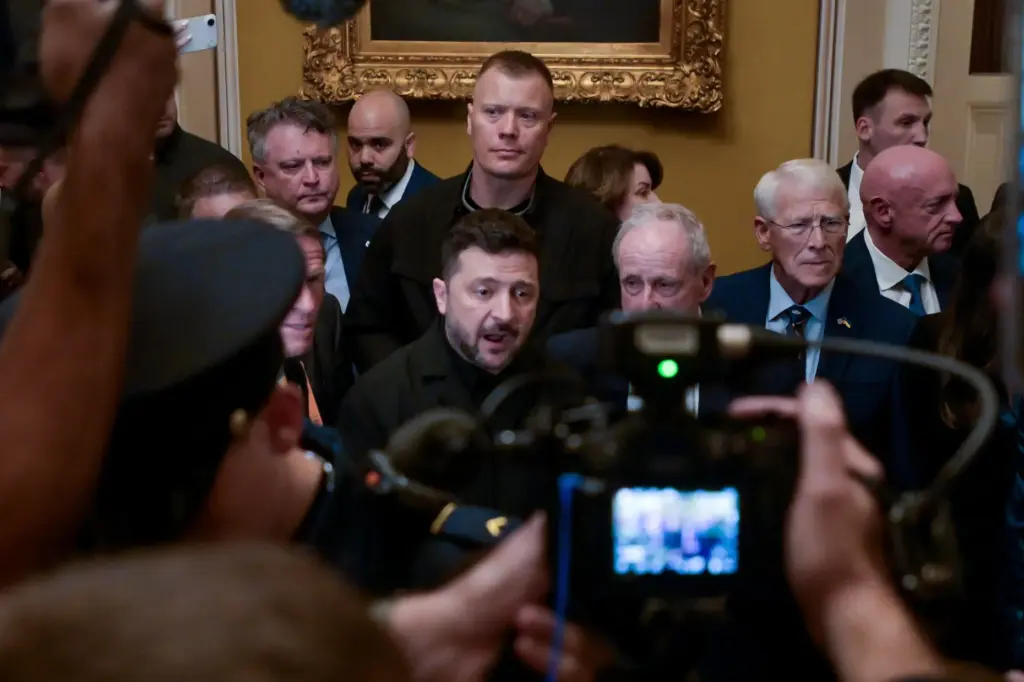 Ukraine's President Volodymyr Zelenskyy with Sens. Mark Kelly, Richard Blumenthal, James Risch and Roger Wicker.