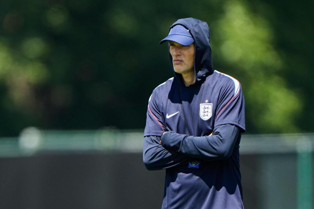 England head coach Thomas Tuchel watches training for the World...
