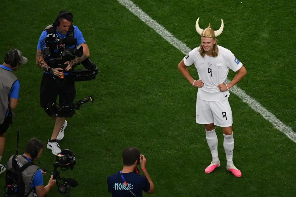 Norway's Erling Haaland poses after the World Cup match against Ivory Coast.