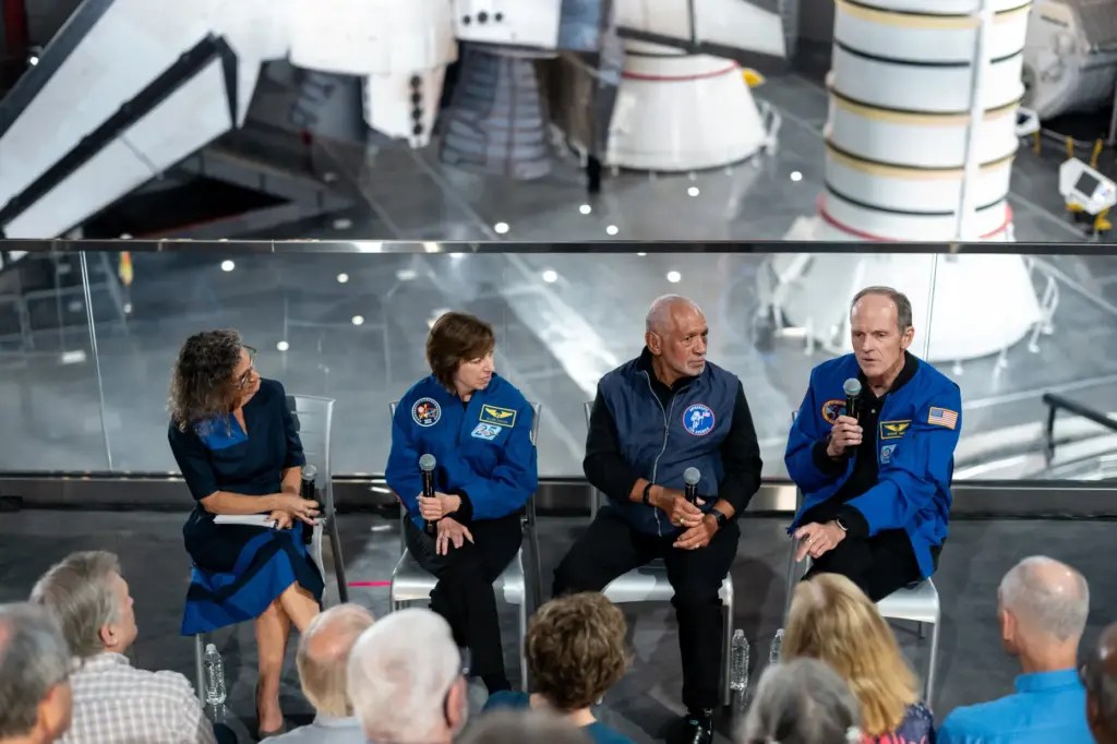 Former astronauts, L to R, Ellen Ochoa, Charlie Bolden and...