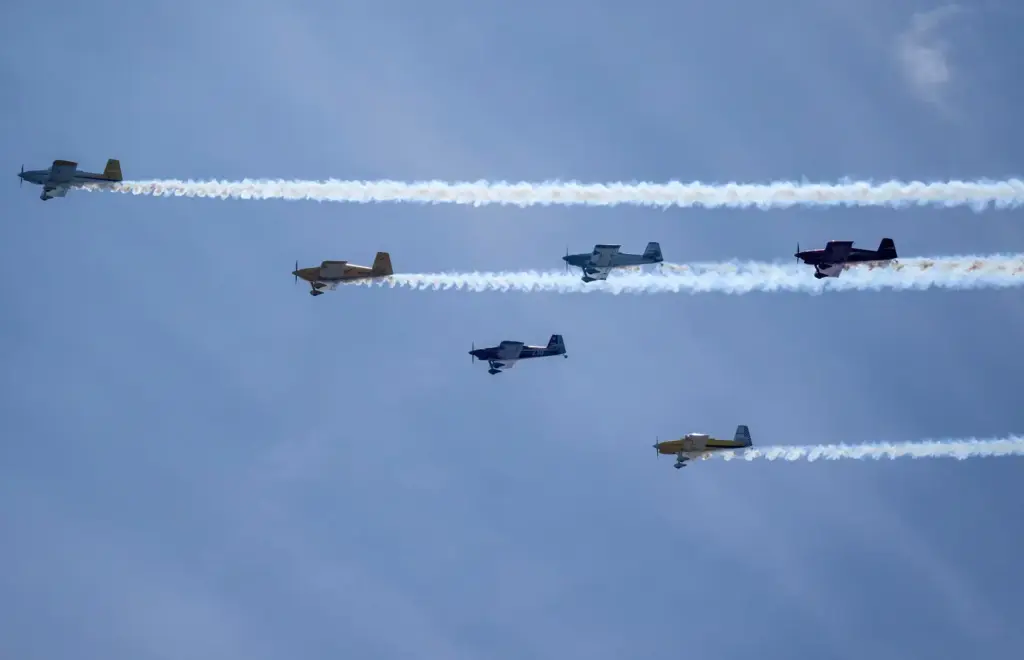 Planes fly in formation over the 122nd Huntington Beach 4th...