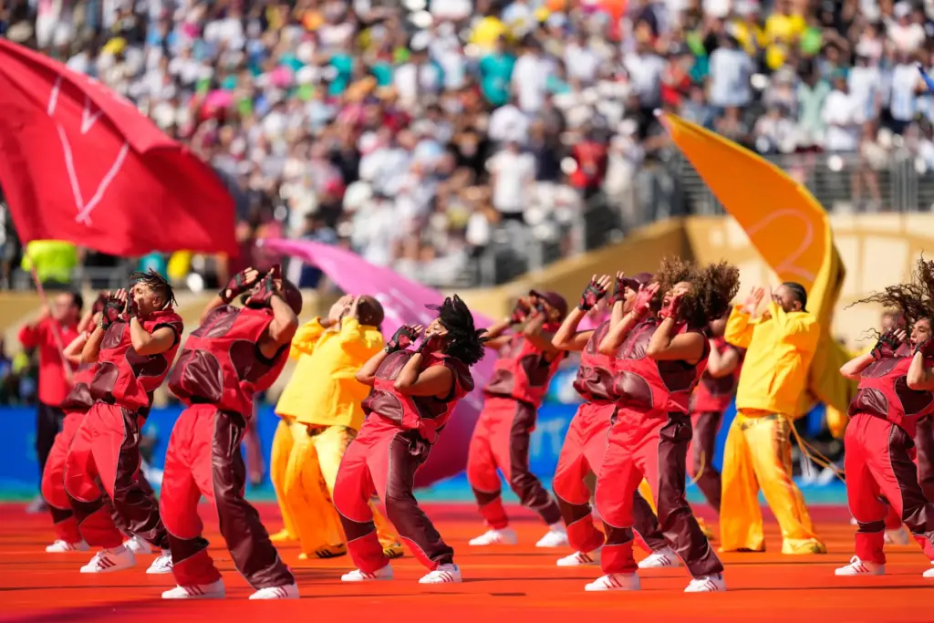 Dancers perform during the halftime shoof the World Cup final...