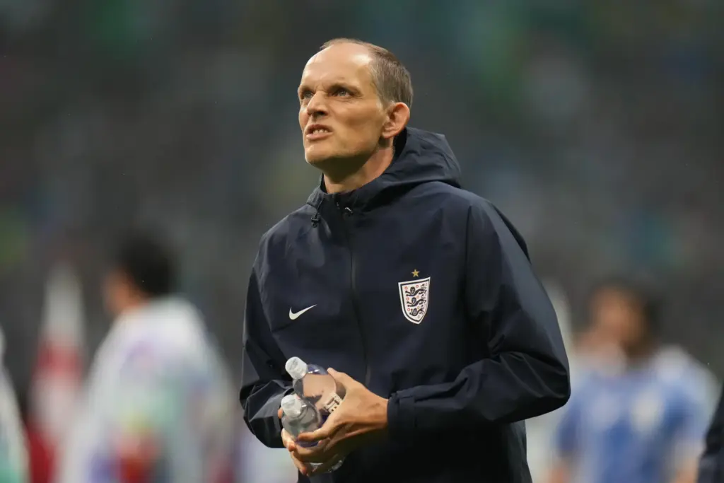 England head coach Thomas Tuchel reacts ahead of the World...