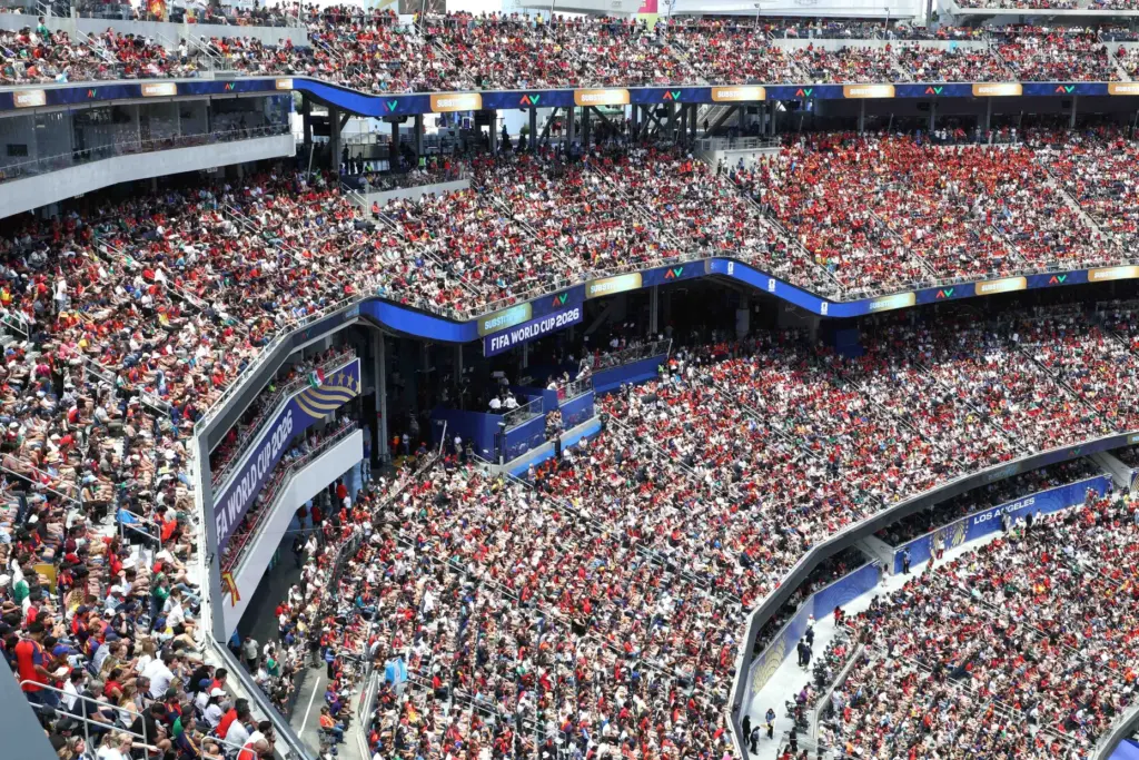 Fans look on in the second half of a FIFA...