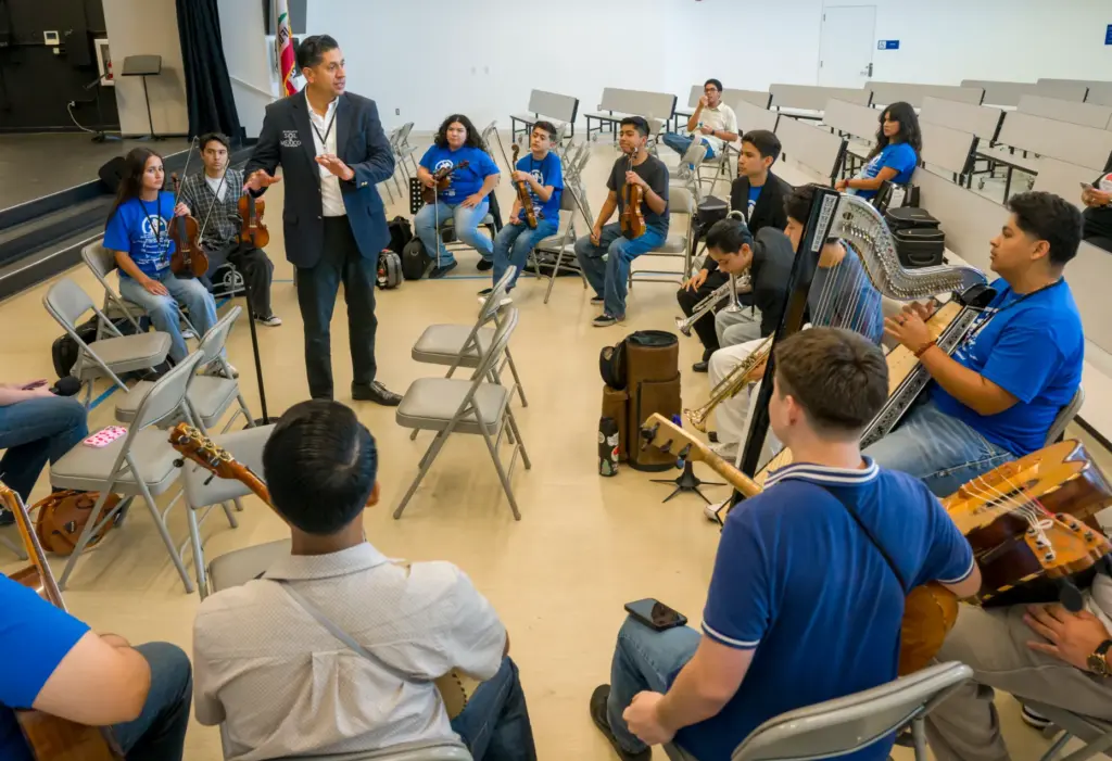 Instructor AdriÃ¡n Vaca, top left, leads a master class during...