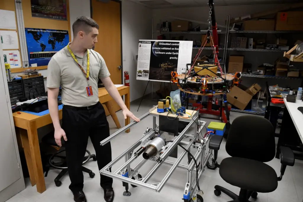 Graduate student Trevor Gross gives a tour of his lab...