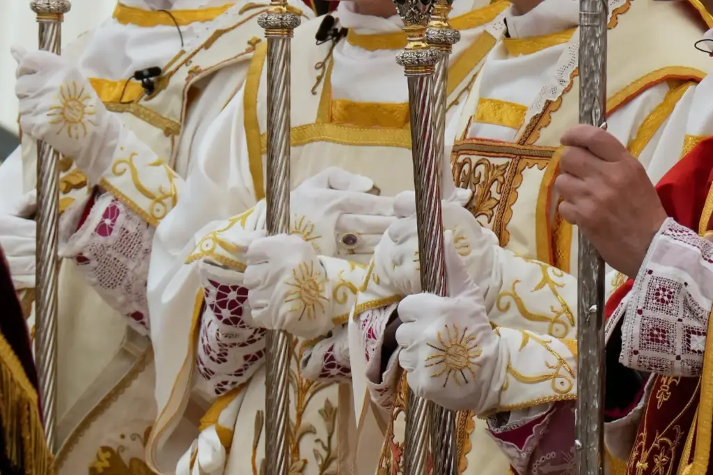 Newly consecrated Bishops Marc Hanappier, Michel Poinsinet de Sivry, Michael Goldade and Pascal Schreiber.