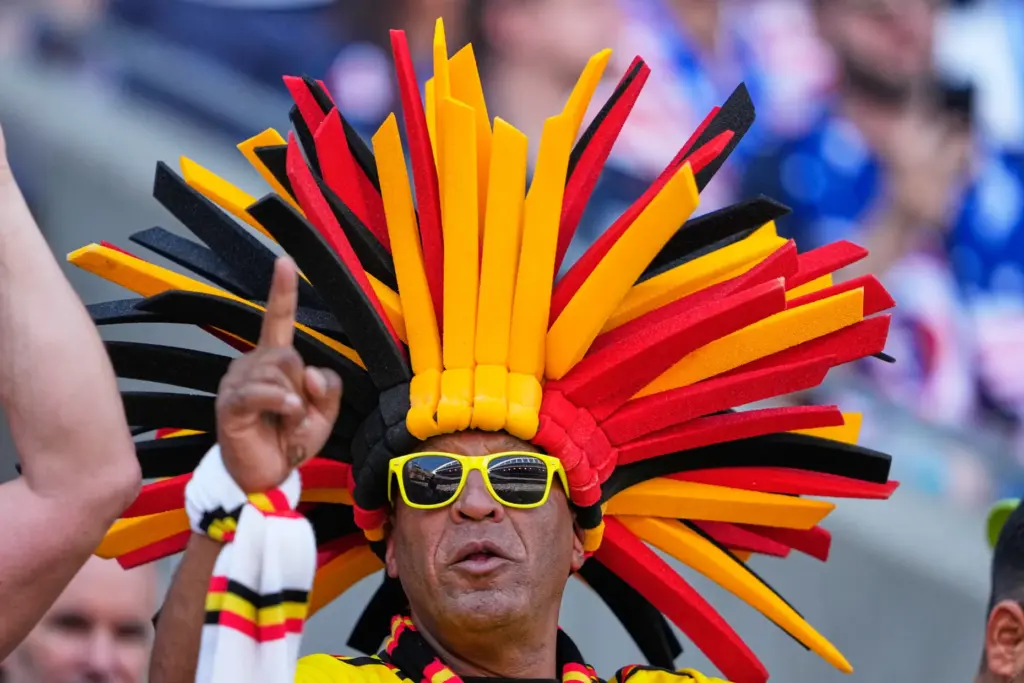 Belgium fans react ahead of the World Cup round of...