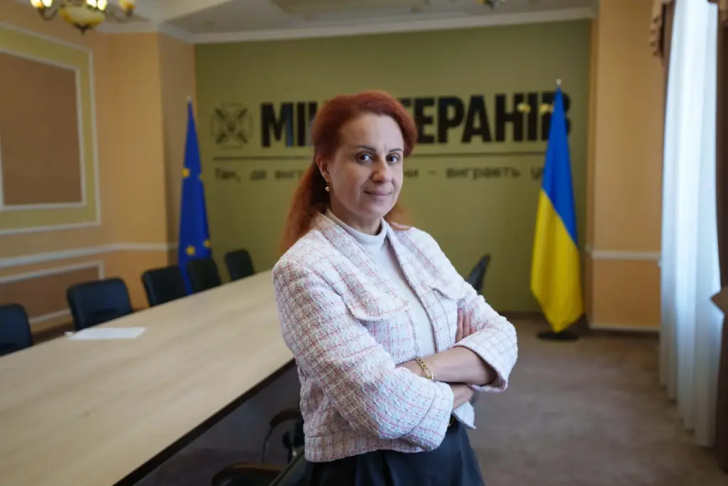 Natalia Kalmykova, Ukraine’s Veterans Affairs Minister poses for a photo...