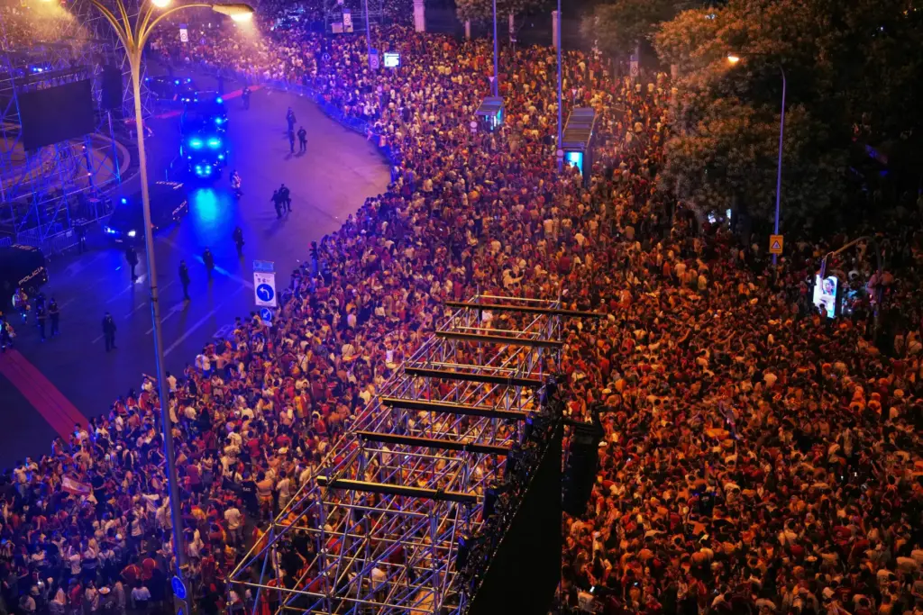 Spanish fans celebrate in central Madrid after Spain defeated Argentina...
