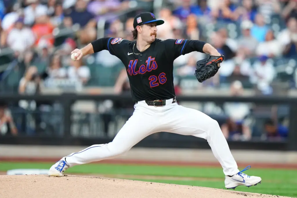 New York Mets’ Nolan McLean pitches during the first inning...