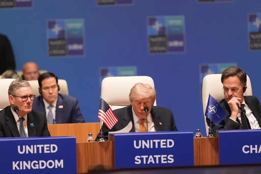 U.S. President Donald Trump, NATO Secretary General Mark Rutte, and...