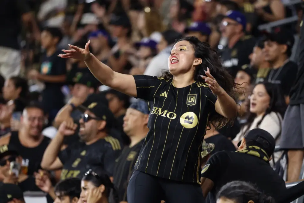 A Los Angeles FC fan cheers during the second half...